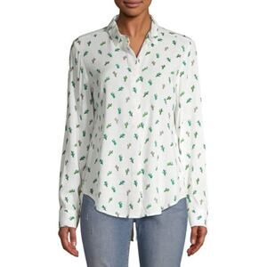 PER SE White Button Front Cactus Blouse XL FLAW Collared Long Sleeve